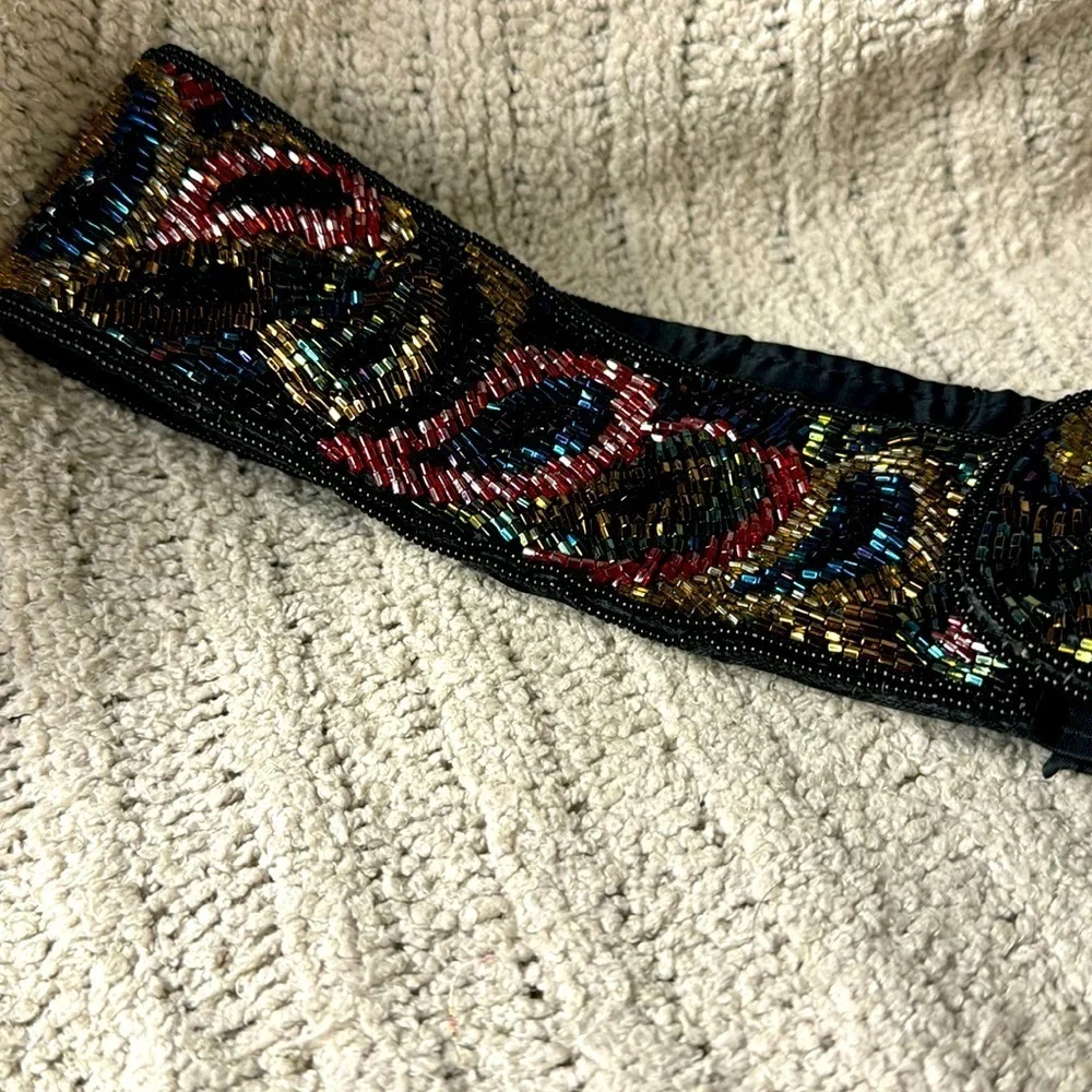 Vintage Regale Ltd Brand Beaded Belt Velcro Closure - Beaded Paisley Design